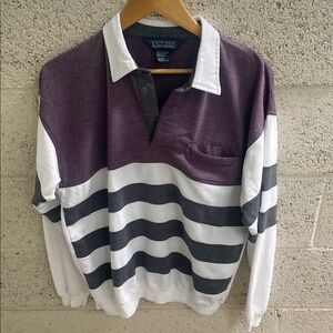 Editions by Van Heusen Men's Purple & White Rugby-Style Long Sleeve Shirt